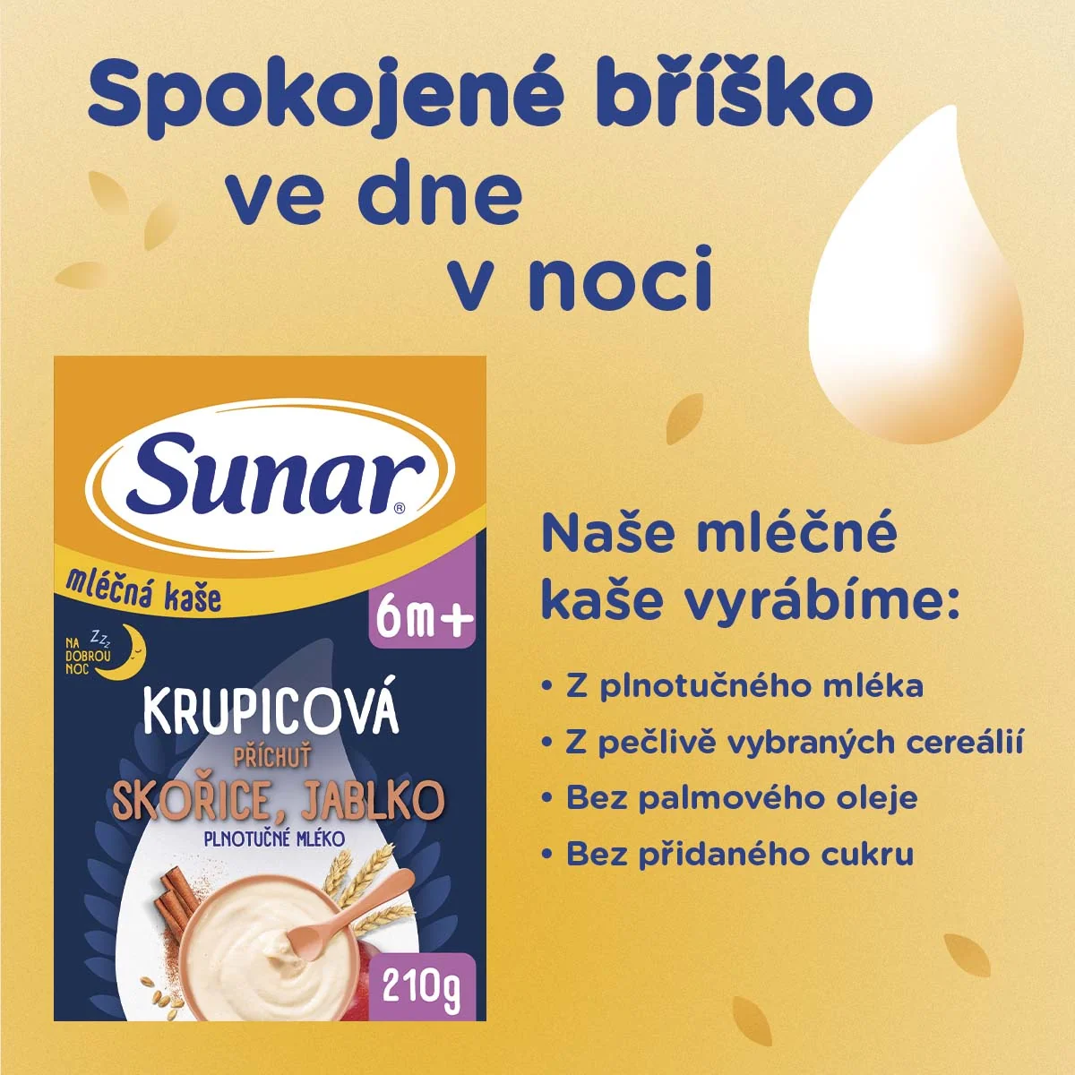 Sunar Mléčná krupicová kaše na dobrou noc skořice a jablko 210 g