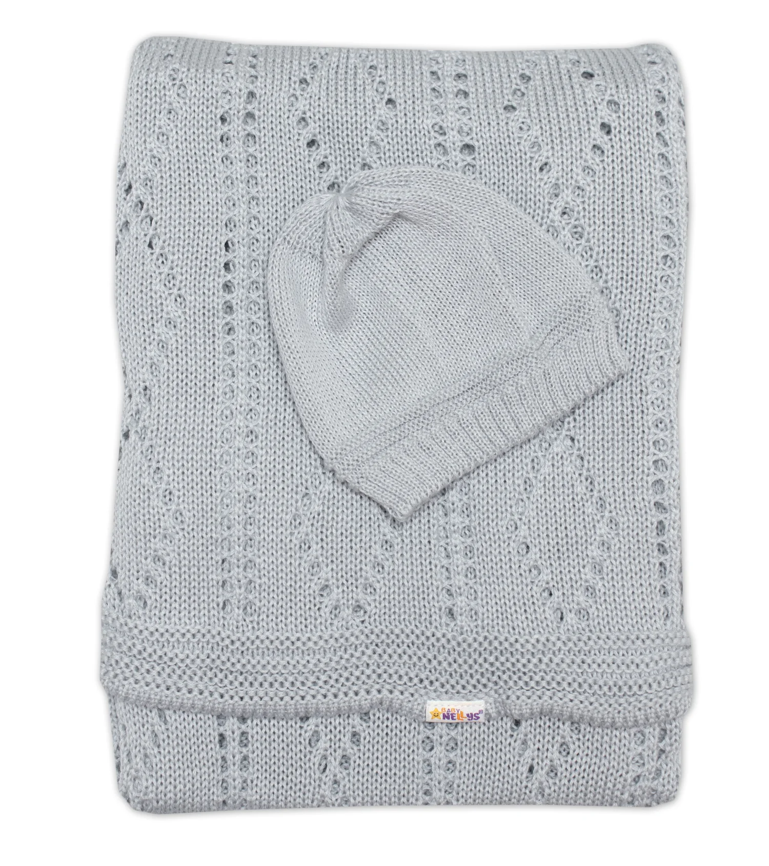 Baby Nellys Háčkovaná sada dečka s čepičkou - šedá