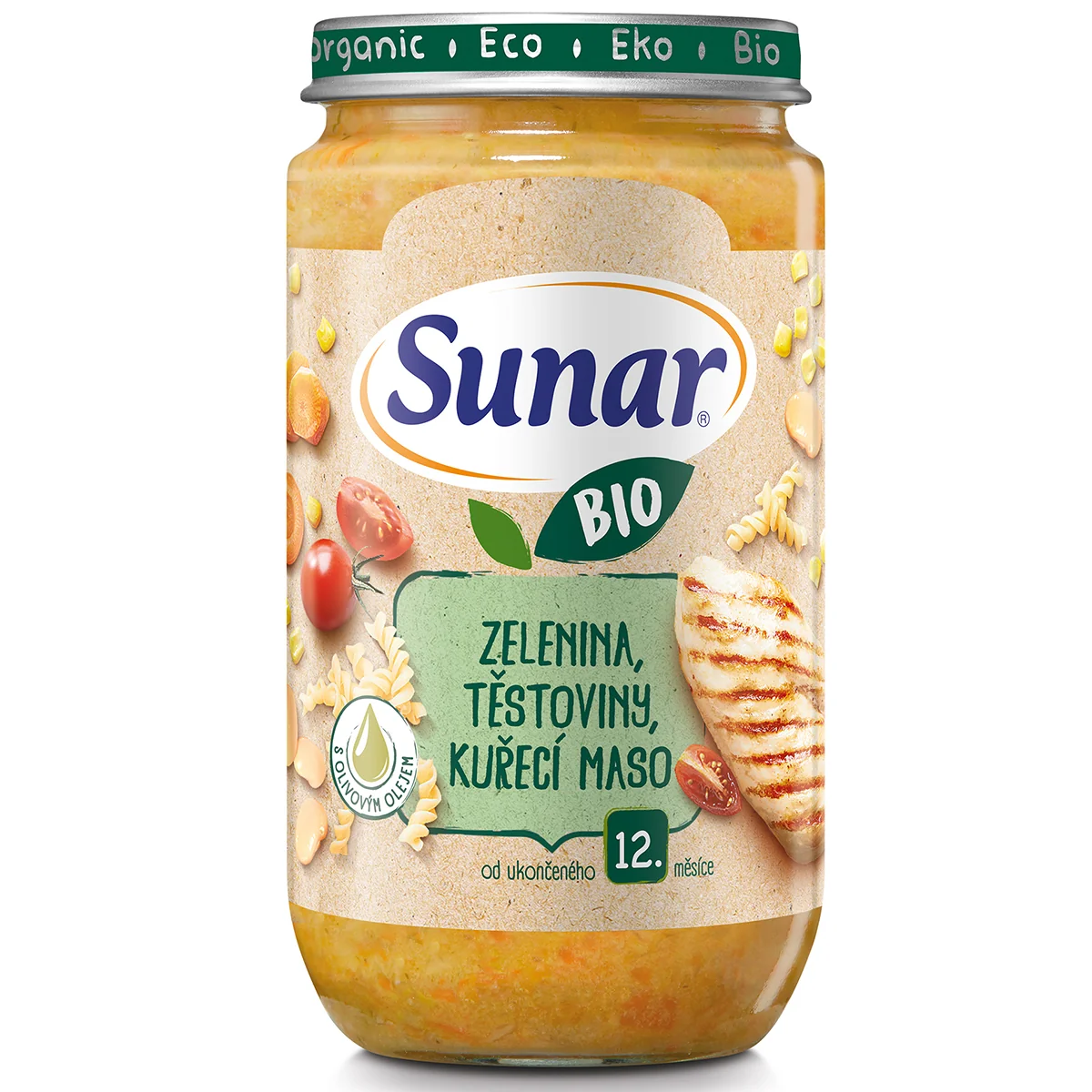 Sunar BIO příkrm Zelenina, těstoviny a kuřecí maso 12m+ 235 g