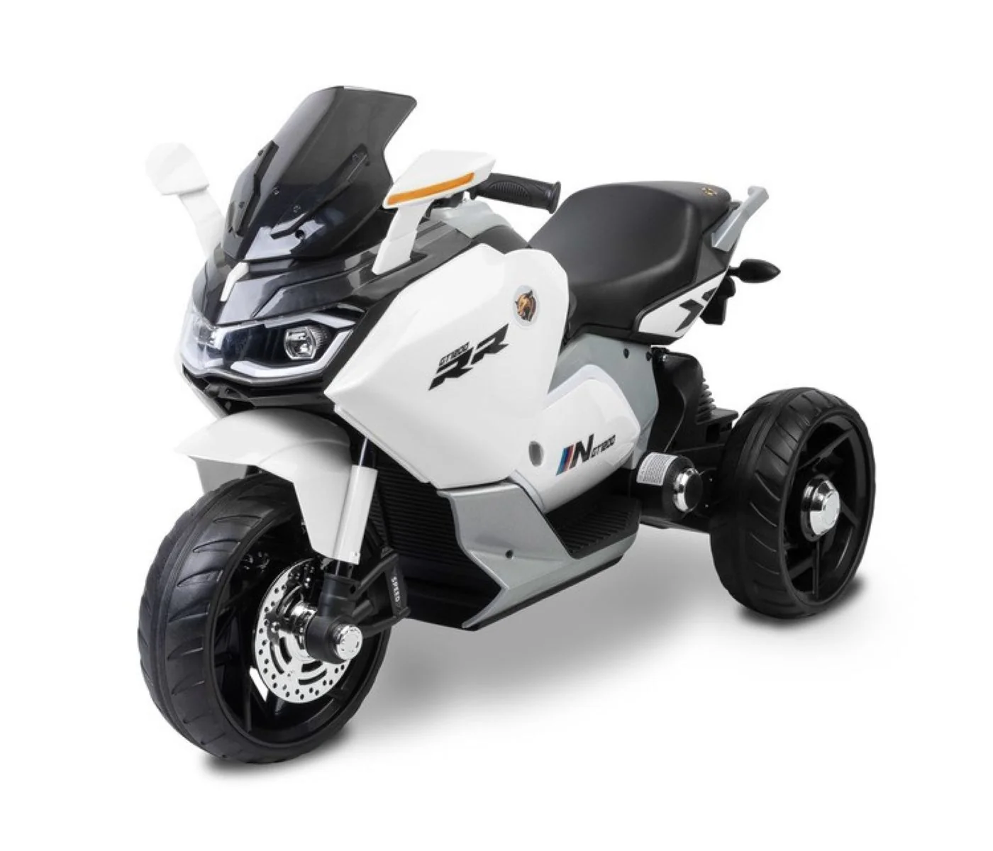 Toyz Elektrická tříkolová motorka pro děti – 2 motory, LED, USB, bílá