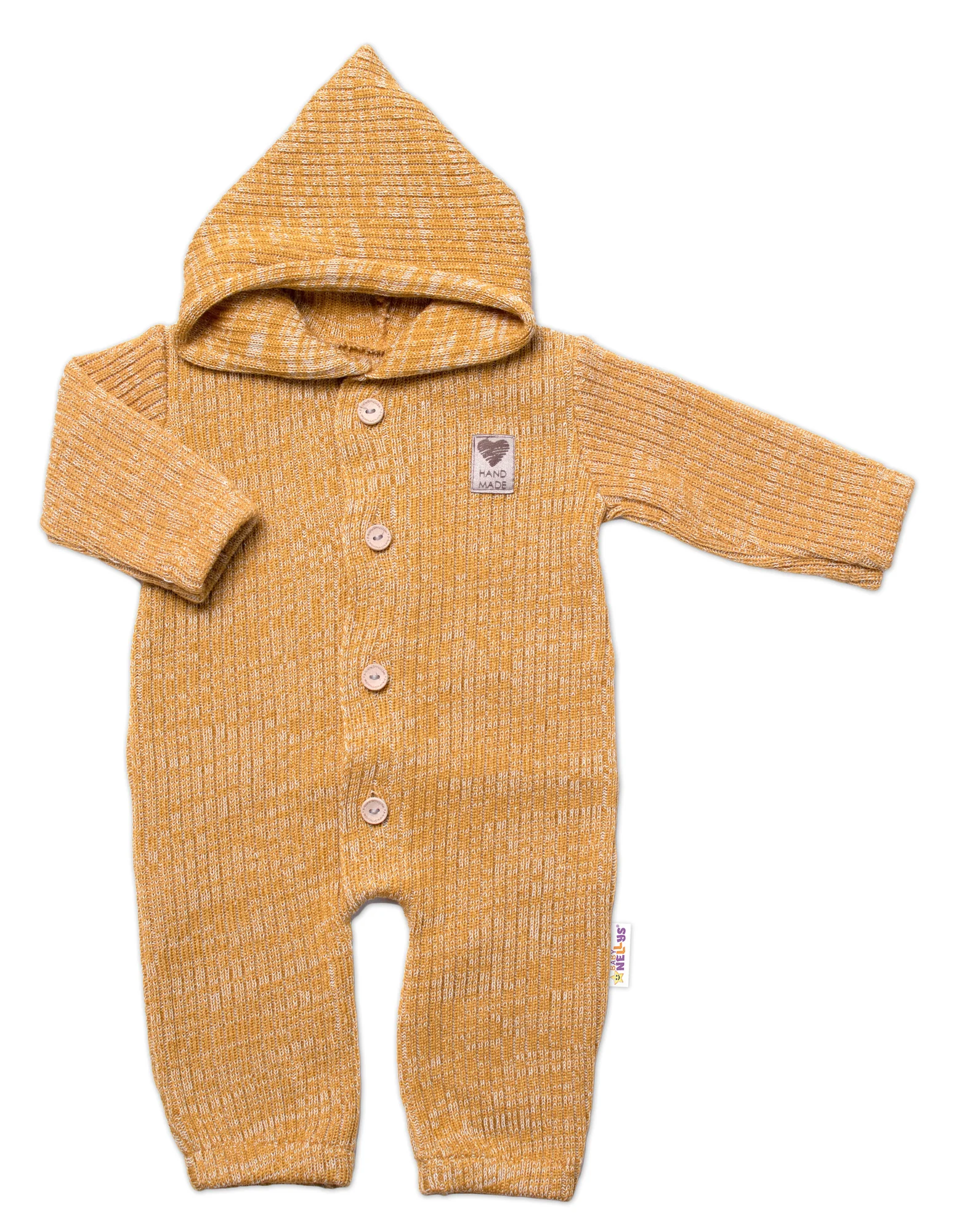 Baby Nellys Pletený overálek s knoflíčky Hand Made, medový,80/86 