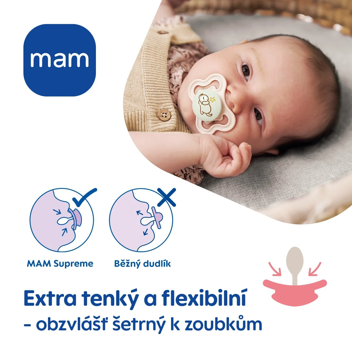 MAM Dudlík Supreme 0m+ 2 ks béžový/tyrkysový