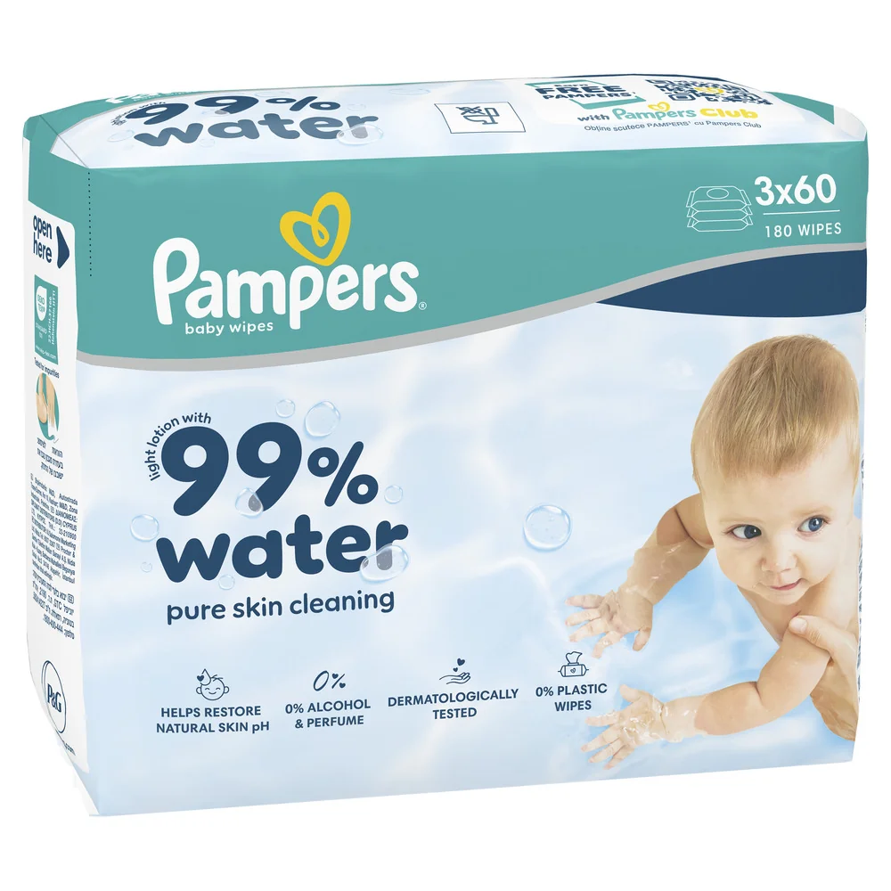 Pampers 99 % Water dětské čisticí ubrousky 3x60 ks