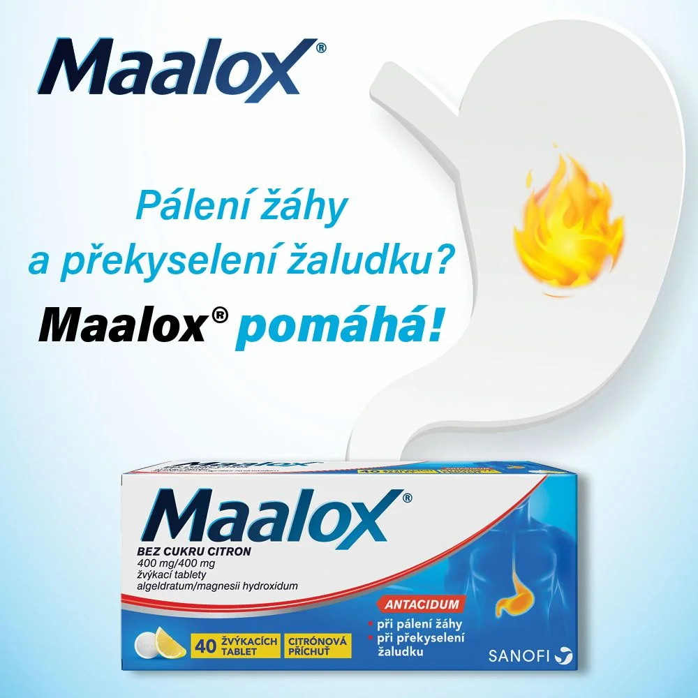 Maalox BEZ CUKRU CITRON 40 žvýkacích tablet