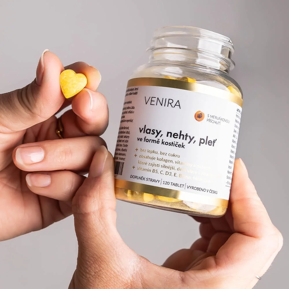Venira Vlasy, nehty, pleť ve formě kostiček meruňka 120 tablet