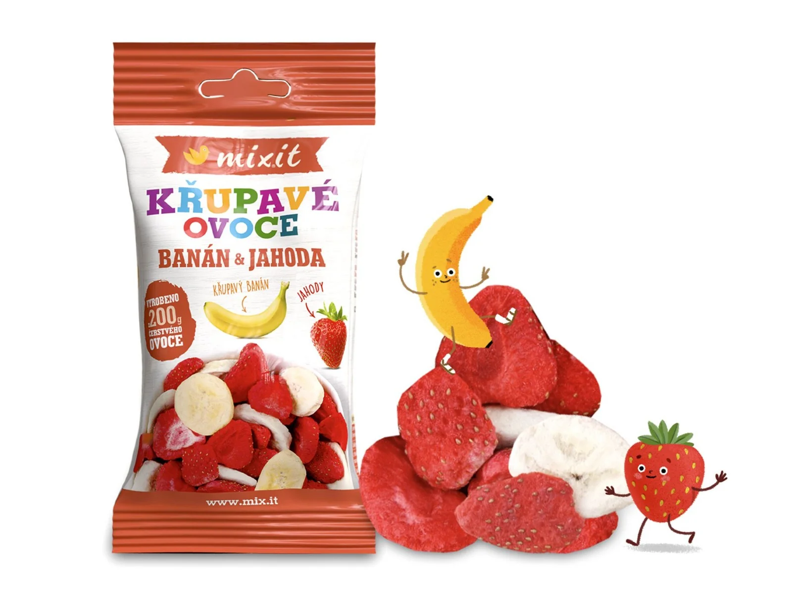 Mixit Křupavé ovoce do kapsy Banán a jahoda 23 g