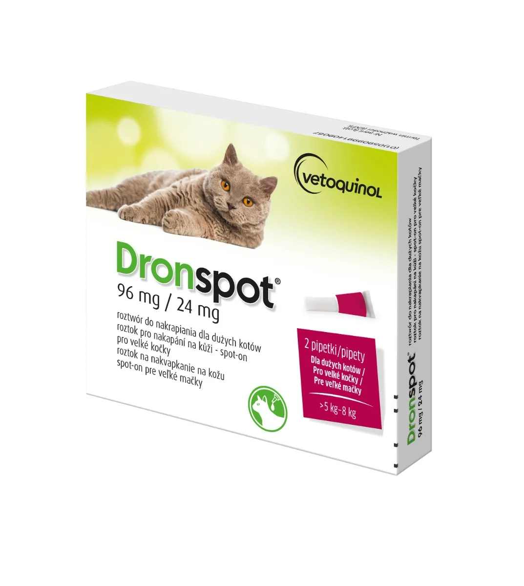Dronspot 96 mg/24 mg pro velké kočky spot-on 2x1,12 ml