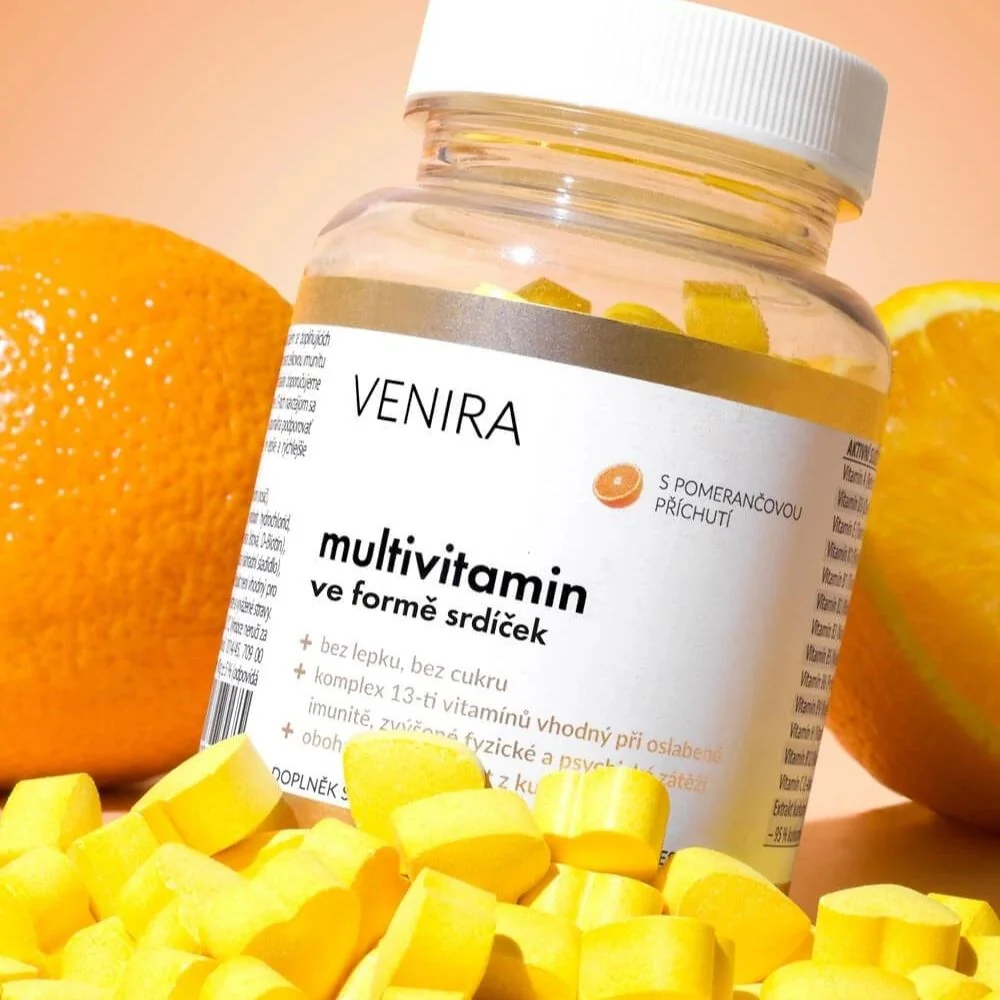 Venira Multivitamin ve formě srdíček pomeranč 90 tablet