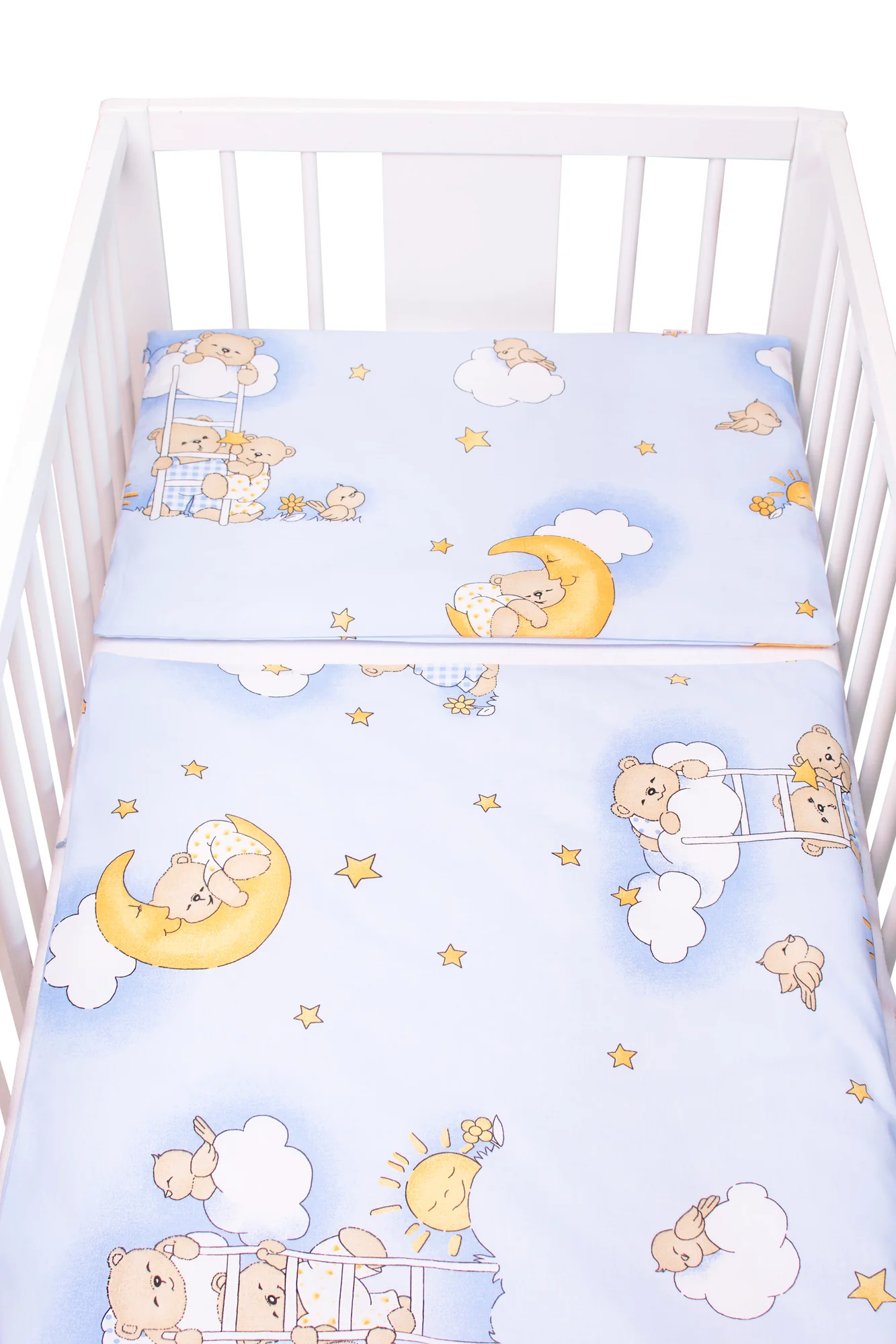 Baby Nellys Mantinel s povlečením Premium, 3D sada, Medvídek na žebříku, modrý, 135x100cm