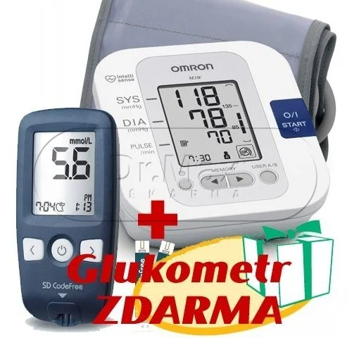 Tonometr OMRON M3W na paži s manžetou CW + Glukometr ZDARMA