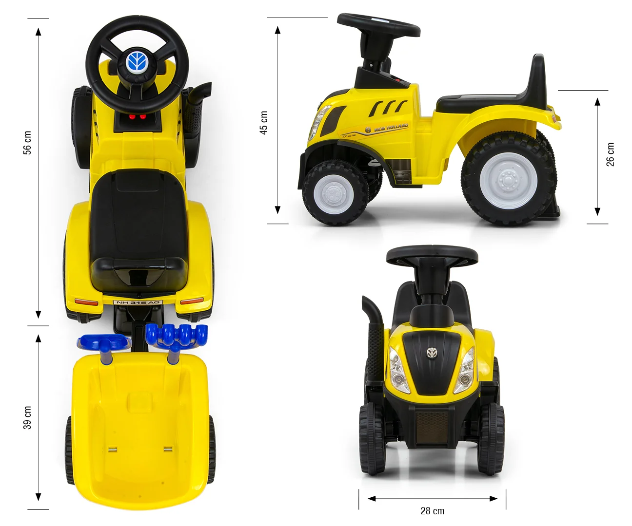 Milly Mally Dětský traktor odrážedlo New Holland s přívěsem - žlutý