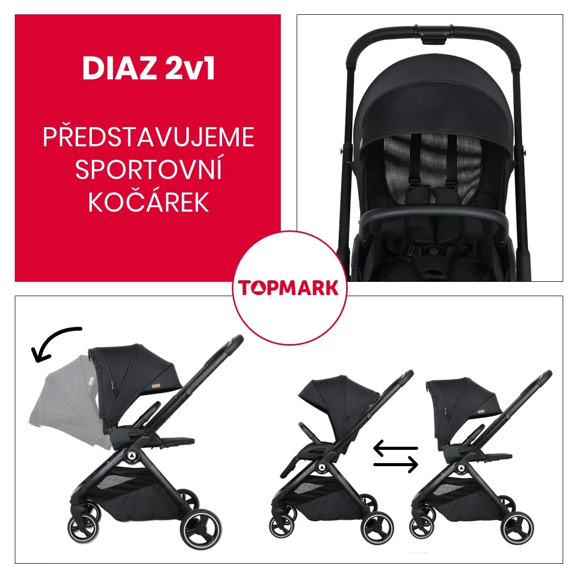 Topmark DIAZ set 2v1 sportovní kočárek + korbička black