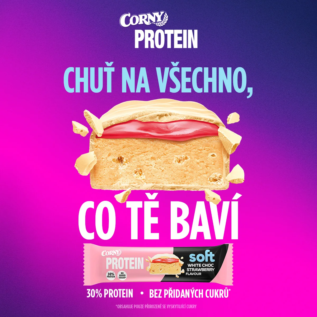 Corny Protein SOFT bílá čokoláda-jahoda 45 g