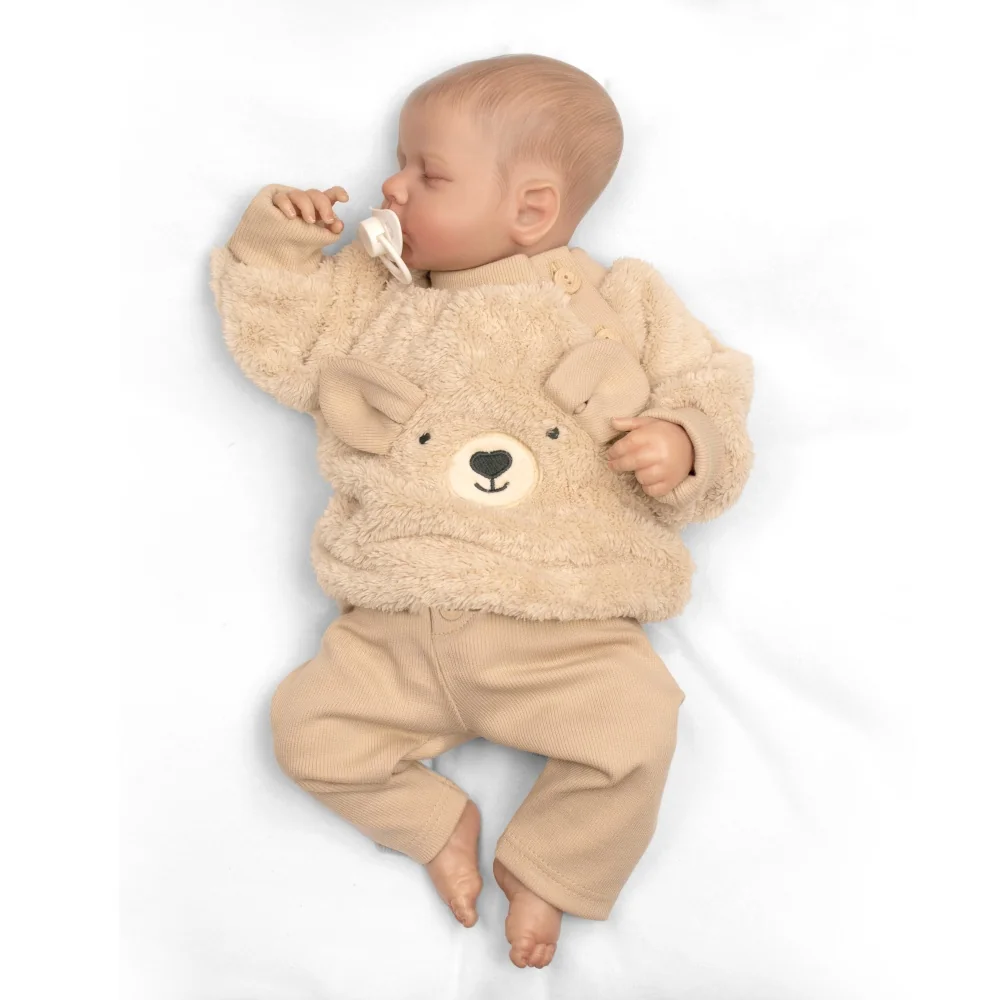 Baby Nellys Rostoucí chlupáčková mikina a kalhoty Medvídek, 2D béžová