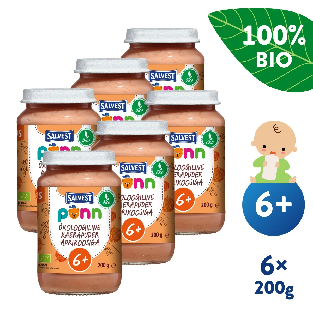 SALVEST Põnn BIO Meruňky s ovesnými vločkami 6x200 g