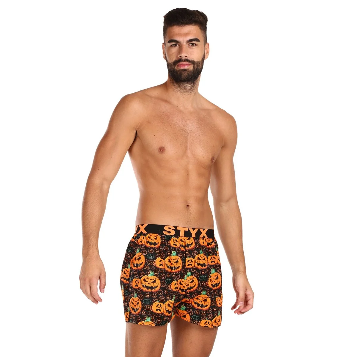 Styx Pánské trenky art sportovní guma Halloween dýně (B1755) XL