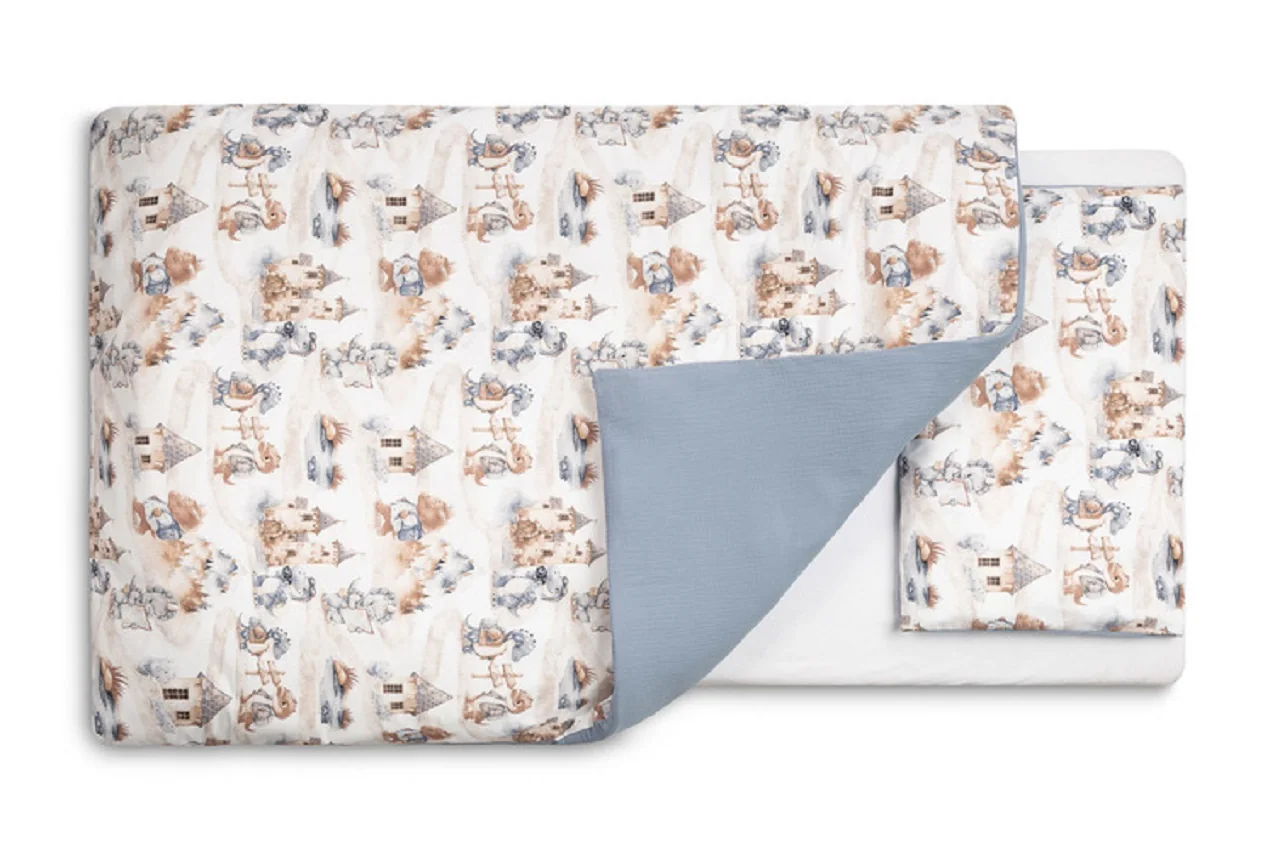 SENSILLO Mušelínové povlečení do postýlky 135x100, Dráček modrý, jeans