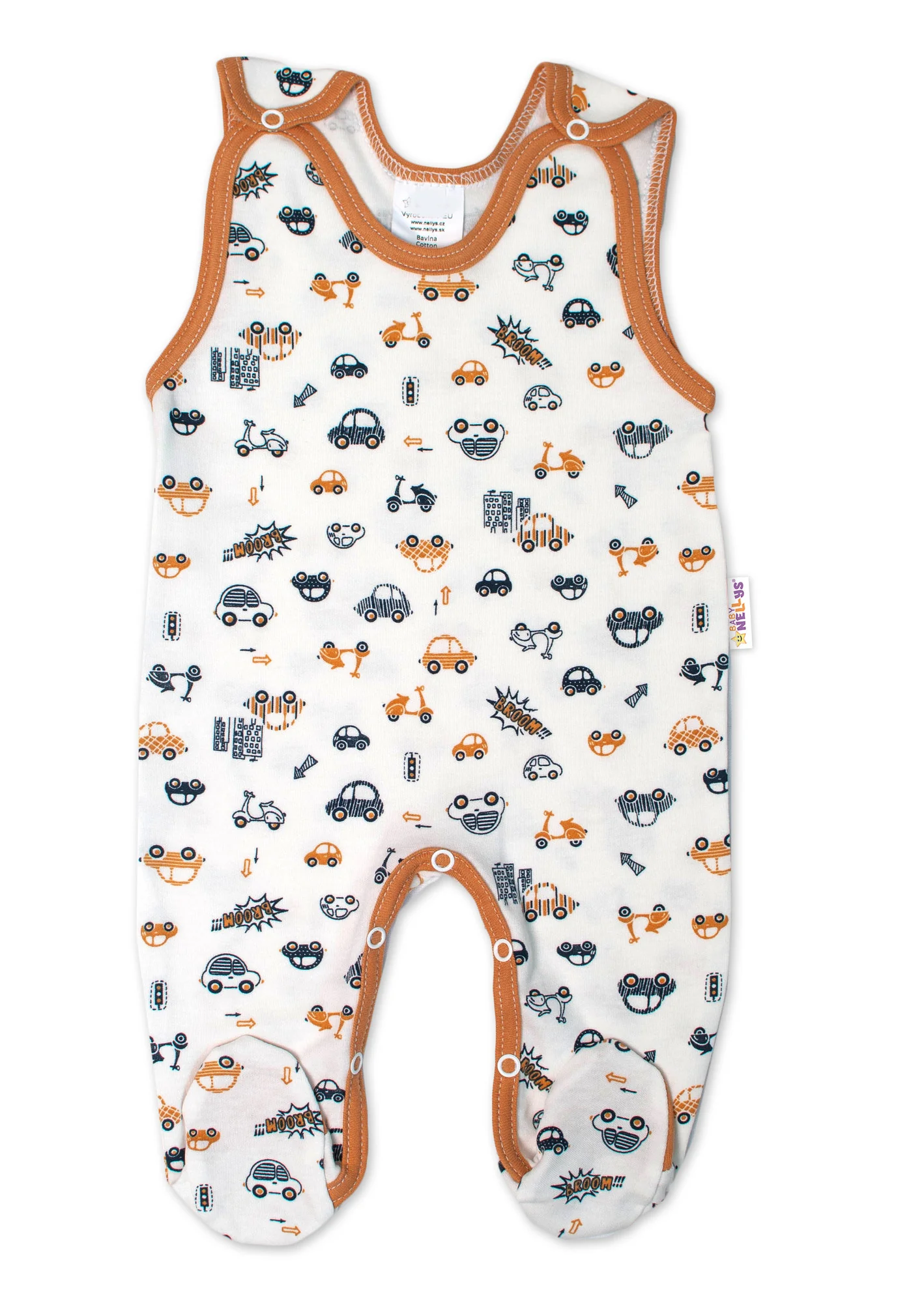 Baby Nellys 2-dílná sada, bavlněné dupačky s košilkou Car, smetanové