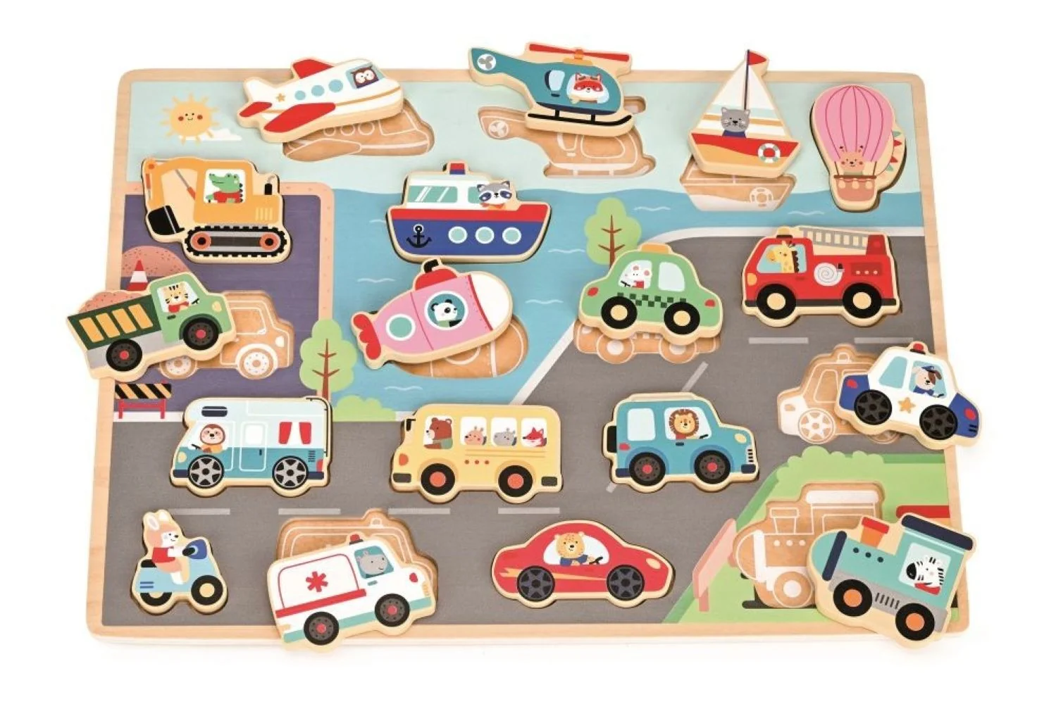 Lelin Dřevěné 3D puzzle Doprava, velké – Lelin
