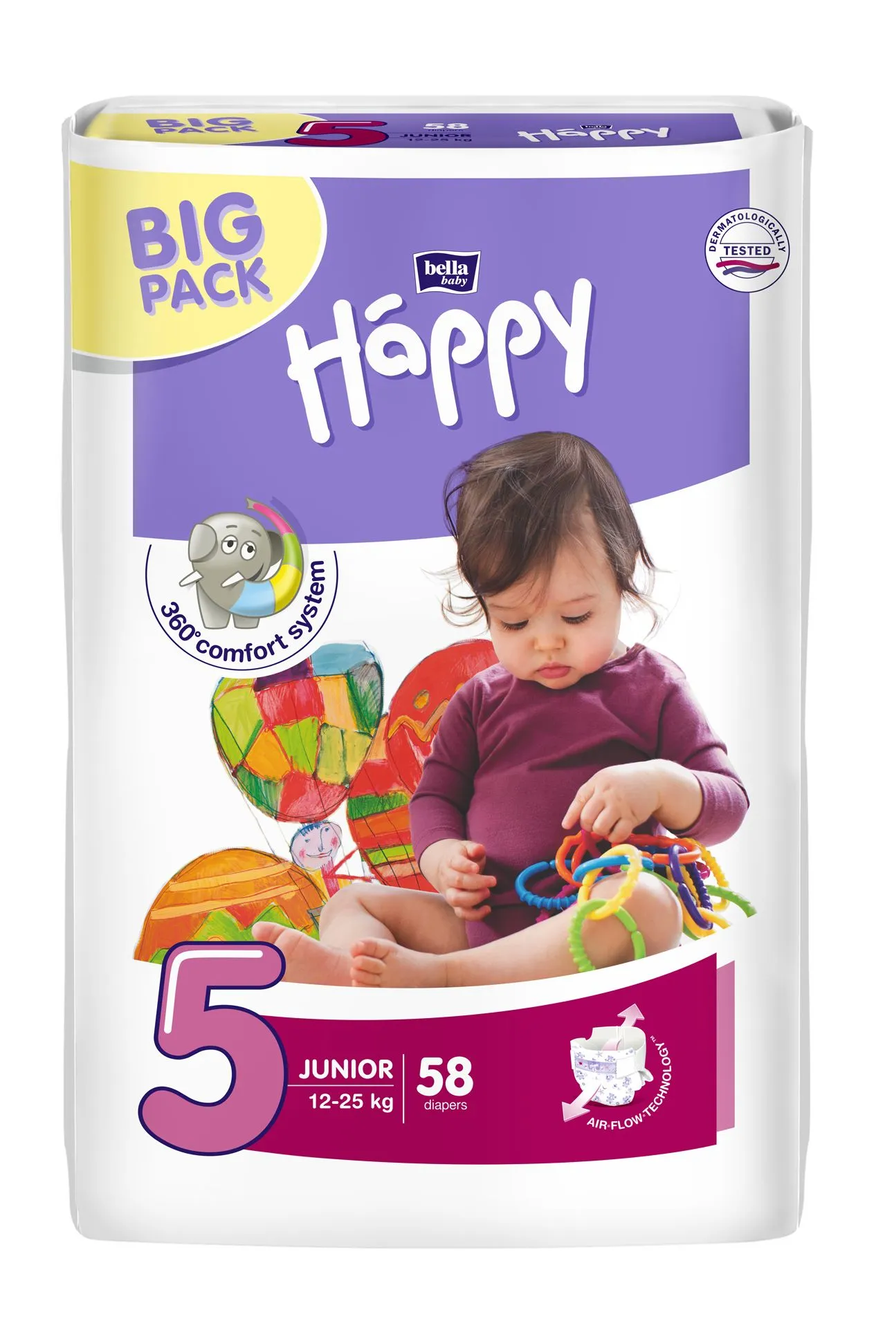 Bella Baby Happy Junior 12–25 kg dětské plenky 58 ks