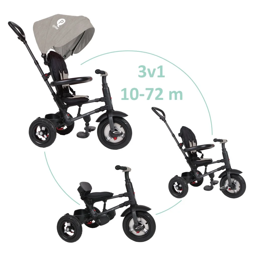 QPlay Tříkolka Rito air gel (Rubber) Grey, věk 10-72 měsíců