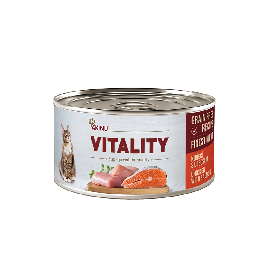 Akinu VITALITY Kuřecí & losos konzerva pro kočky 10 x 70 g