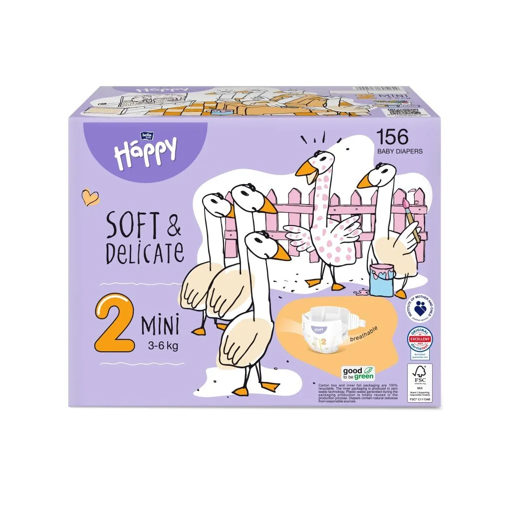 Bella Baby Happy Soft&Delicate 2 Mini 3-6 kg dětské pleny box 156 ks