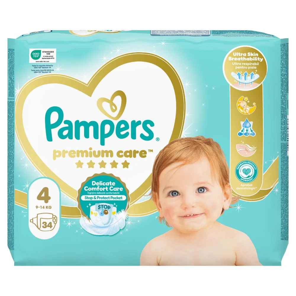 Pampers Premium Care vel. 4 9–14 kg dětské pleny 34 ks