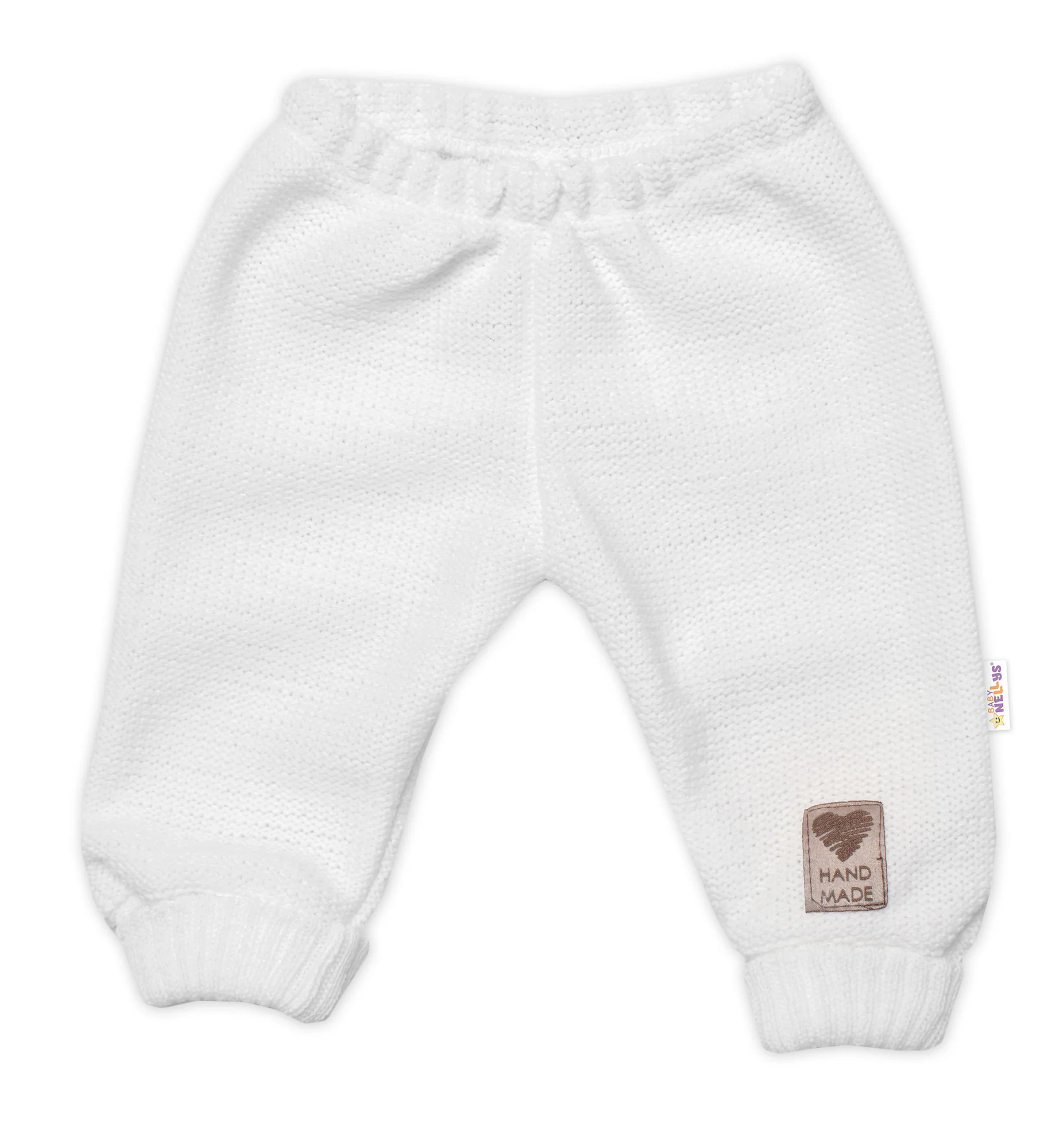 Baby Nellys Pletené kojenecké kalhoty Hand Made bílé