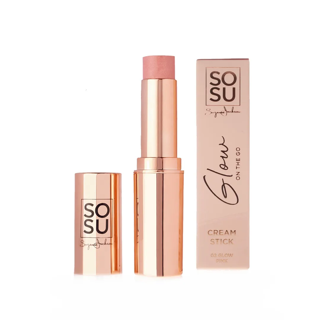 SOSU Cosmetics Glow on the go tvářenka v tyčince se třpytkami Pink 7 g