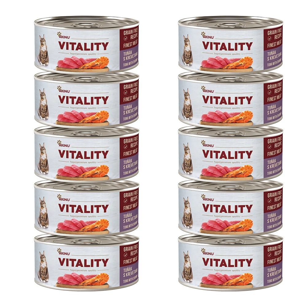 Akinu VITALITY Tuňák & krevety konzerva pro kočky 10 x 70 g