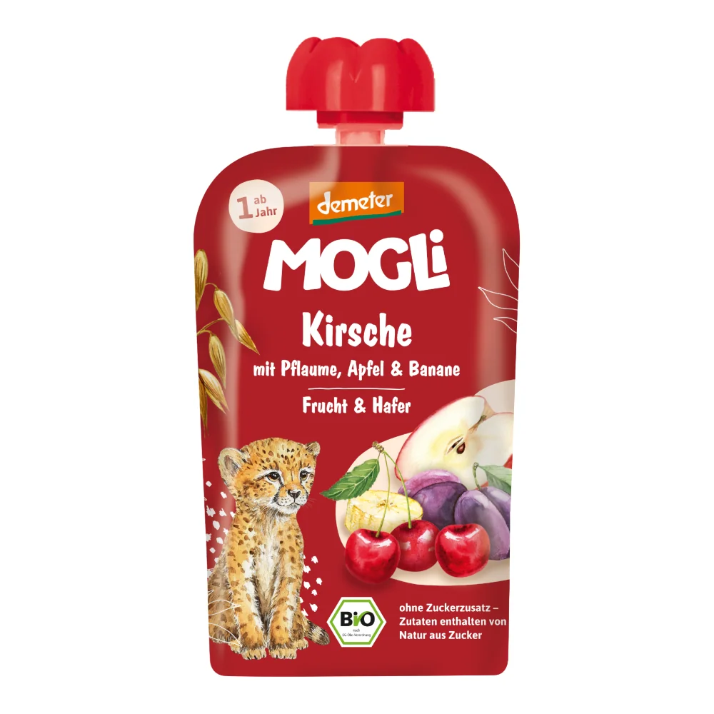 MOGLi BIO Višňová kapsička se švestkami, jablkem, banánem a ovesnými vločkami 100 g