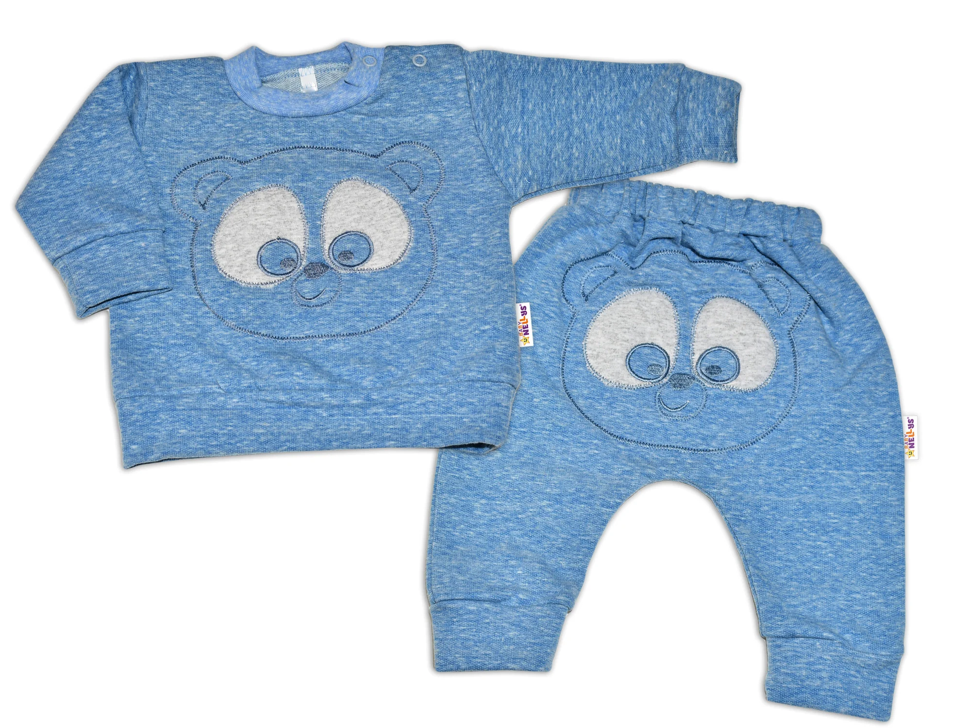 Baby Nellys Tepláková souprava - Medvídek - modrý melír, vel. 80