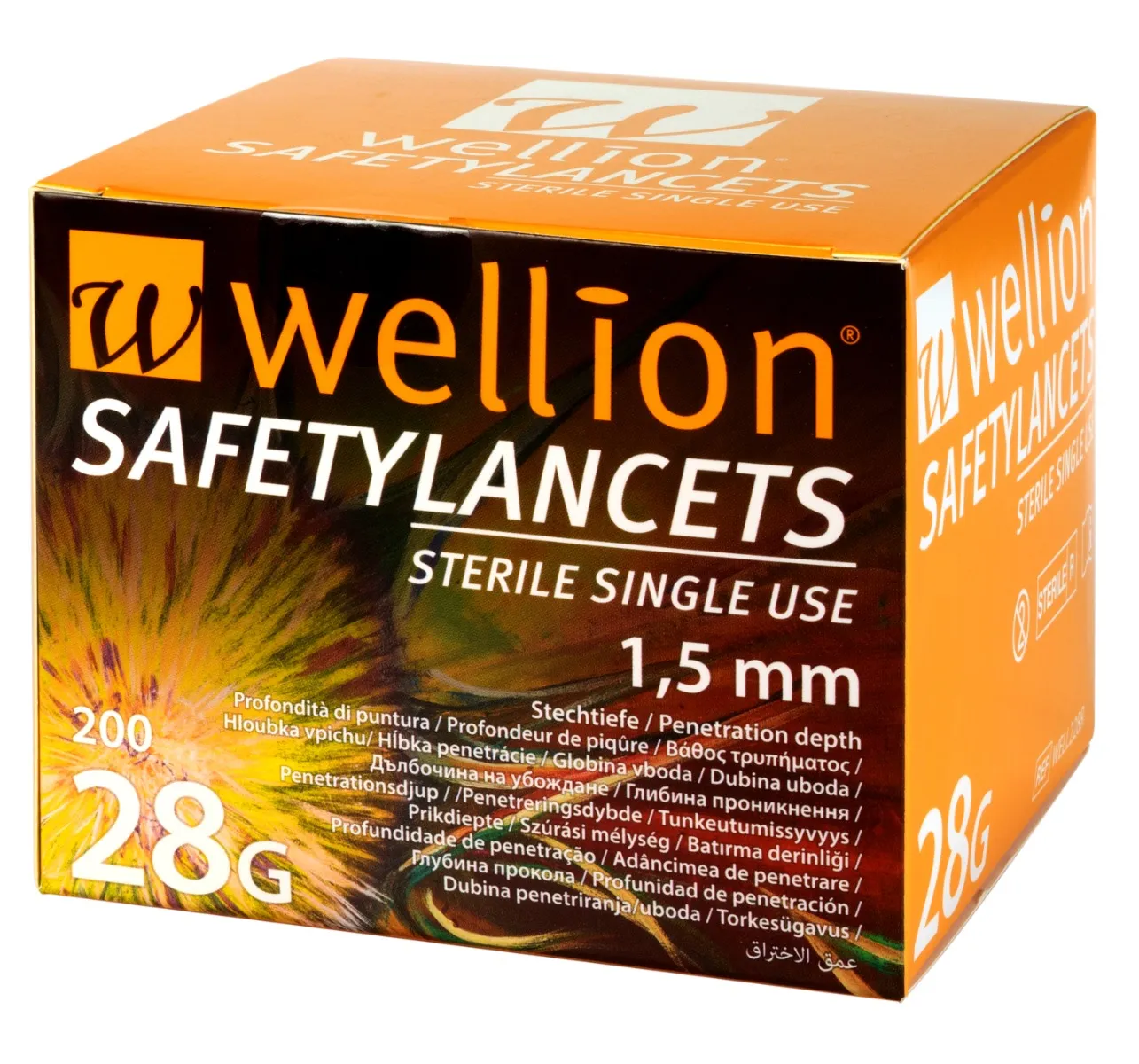 Wellion Safety Lancets 28G jehly jednorázové 200 ks