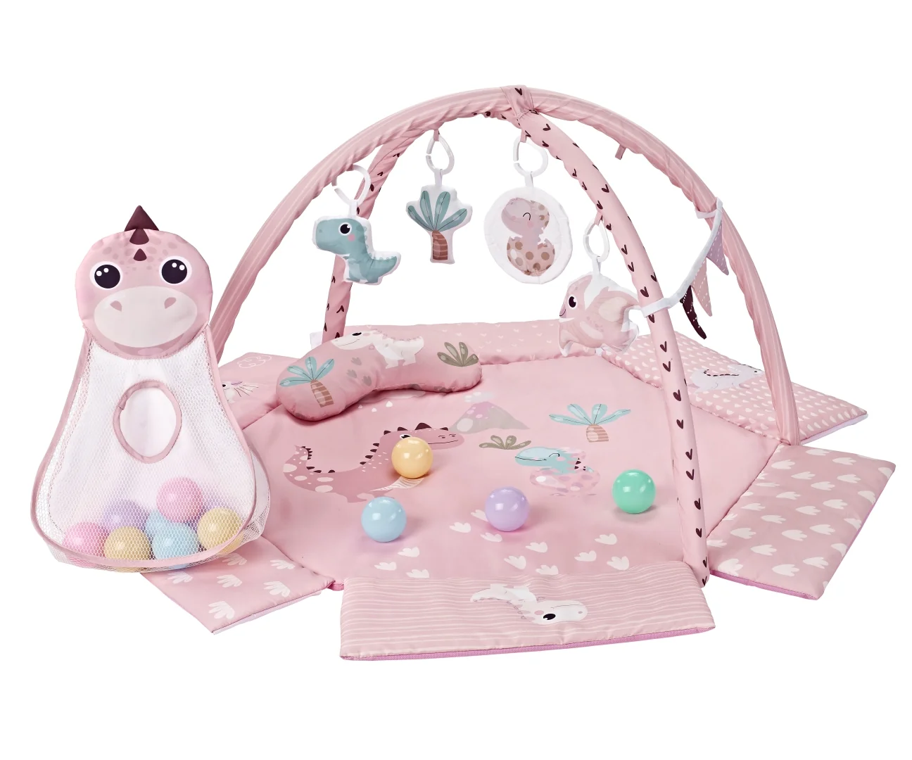 Milly Mally Hrací deka TinyMini Dino Pink s míčky – edukativní podložka pro miminka