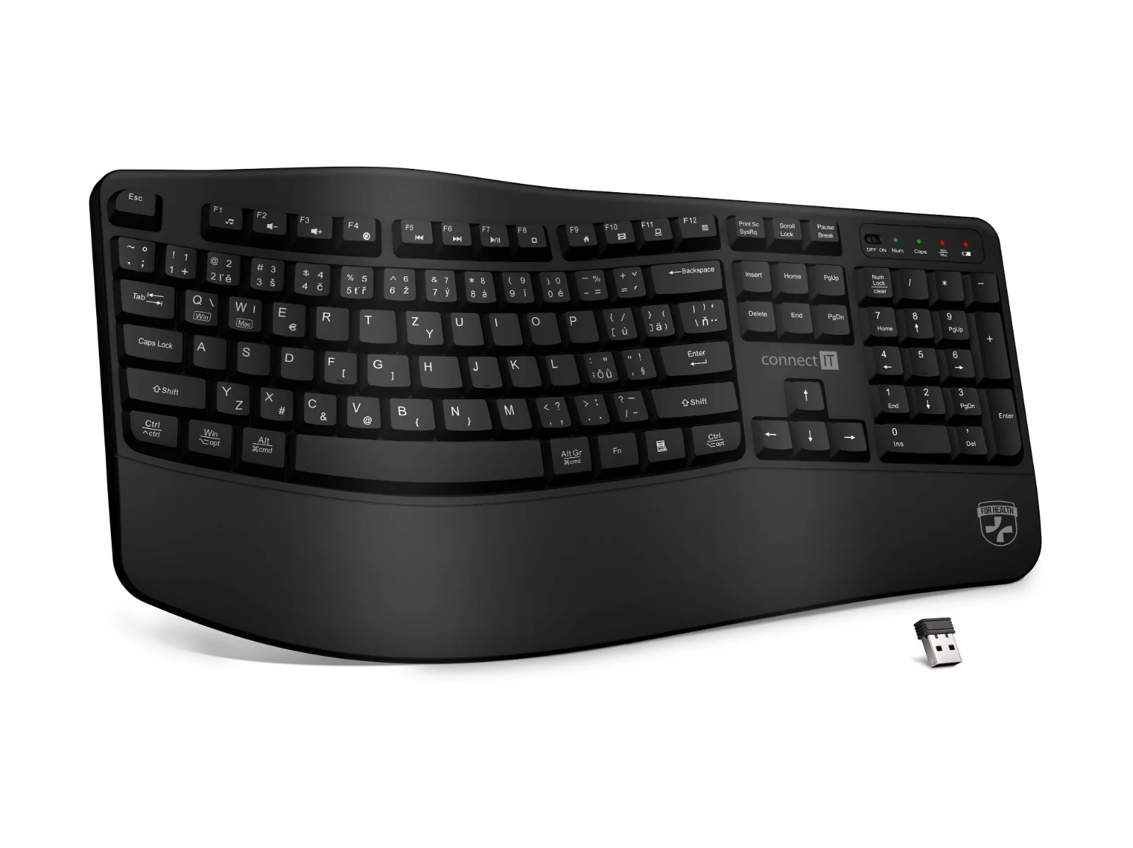 Connect IT For Health CZ + SK verze ergonomická klávesnice černá