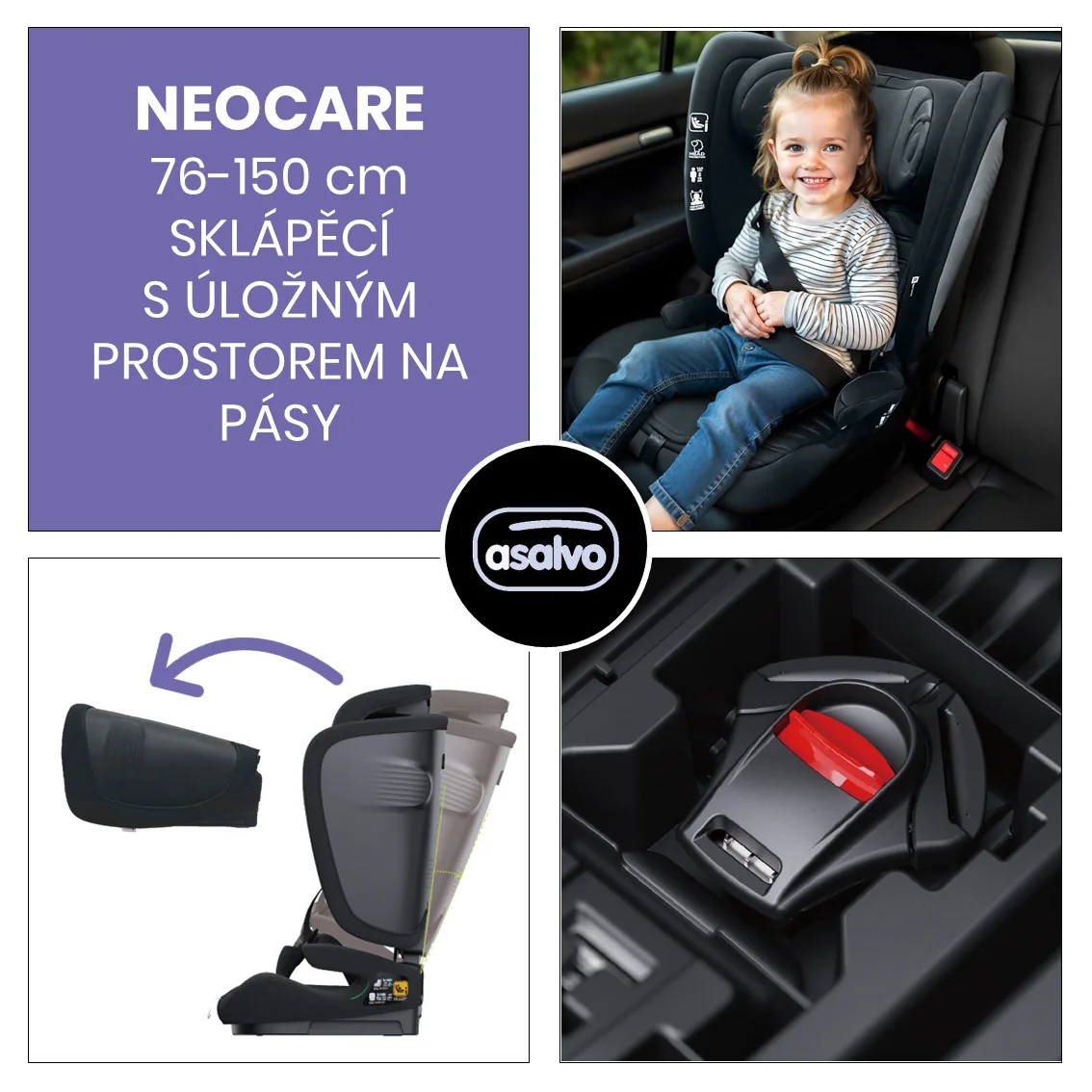 Asalvo NEOCARE iSize sklápěcí autosedačka 76-150, black 