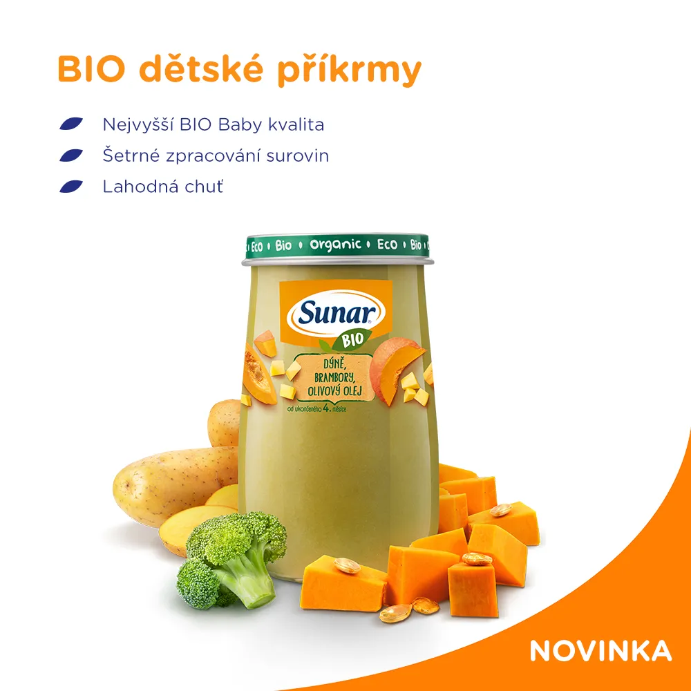 Sunar BIO Příkrm Dýně, brokolice a brambory 4m+ 190 g