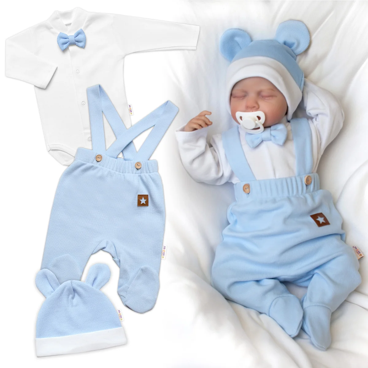 Baby Nellys 3D souprava Gentleman s dl. rukávem - modrá/bílá, vel. 56