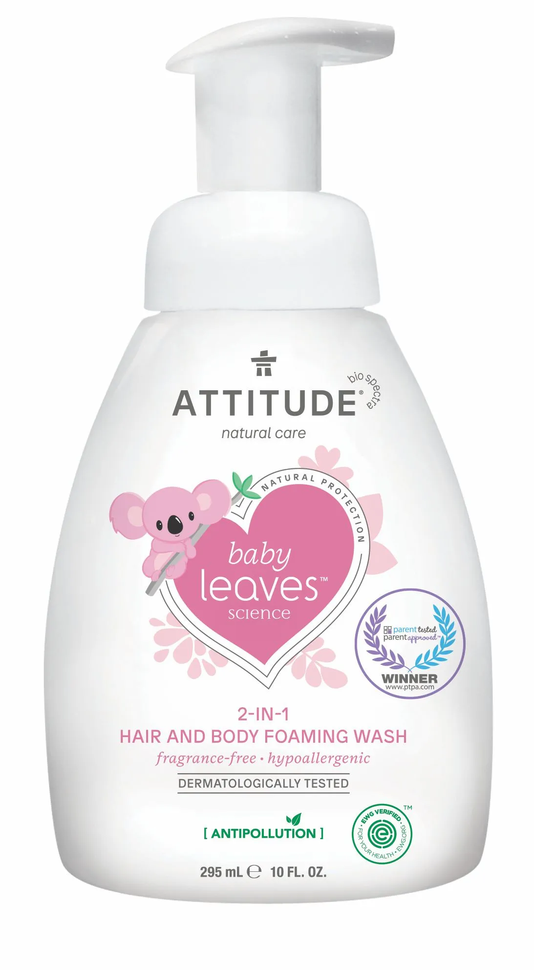 ATTITUDE Baby Leaves Pěnivé mýdlo a šampon 2v1 bez vůně 295 ml