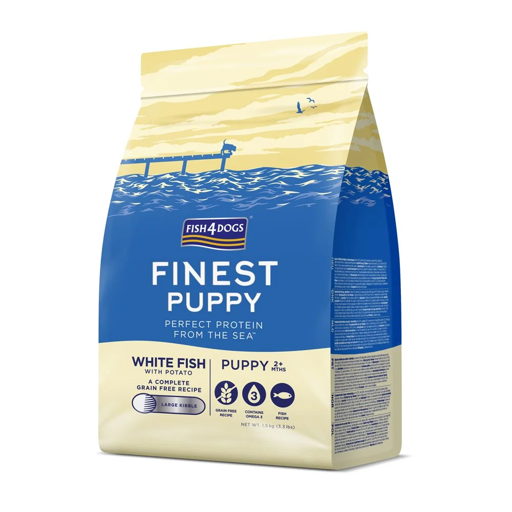Fish4Dogs Granule velké pro štěňátka Finest bílá ryba s bramborami 1,5 kg, 2m+