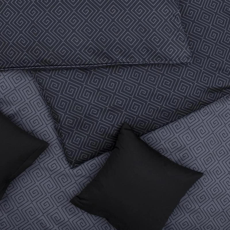 SCANquilt povlečení SATÉN DESIGN kristal šedočerná+černošedá 140 x 200/70 x 90 cm