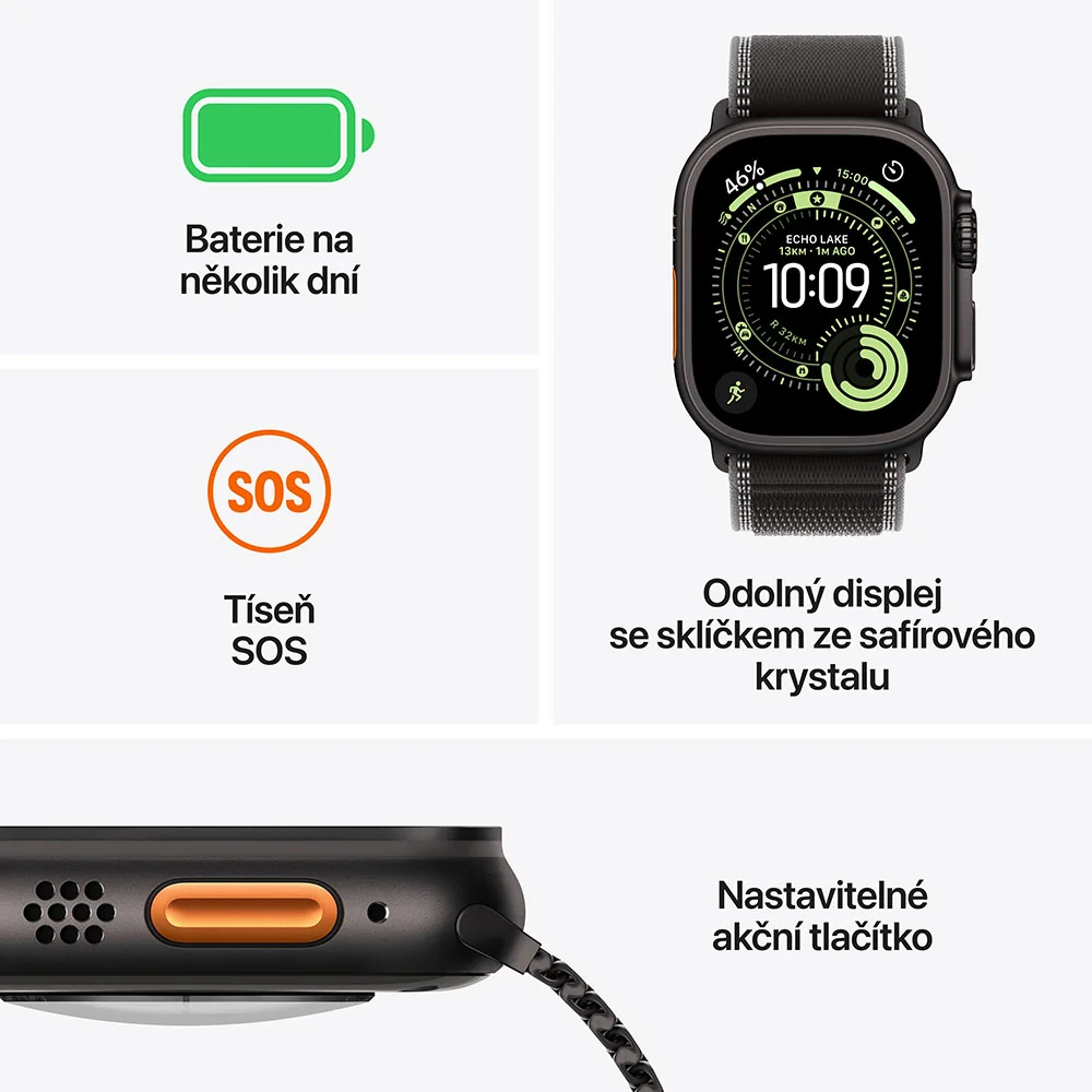 Apple Watch Ultra 3 Black Titan, Bl./Cha Trail,M/L chytré hodinky