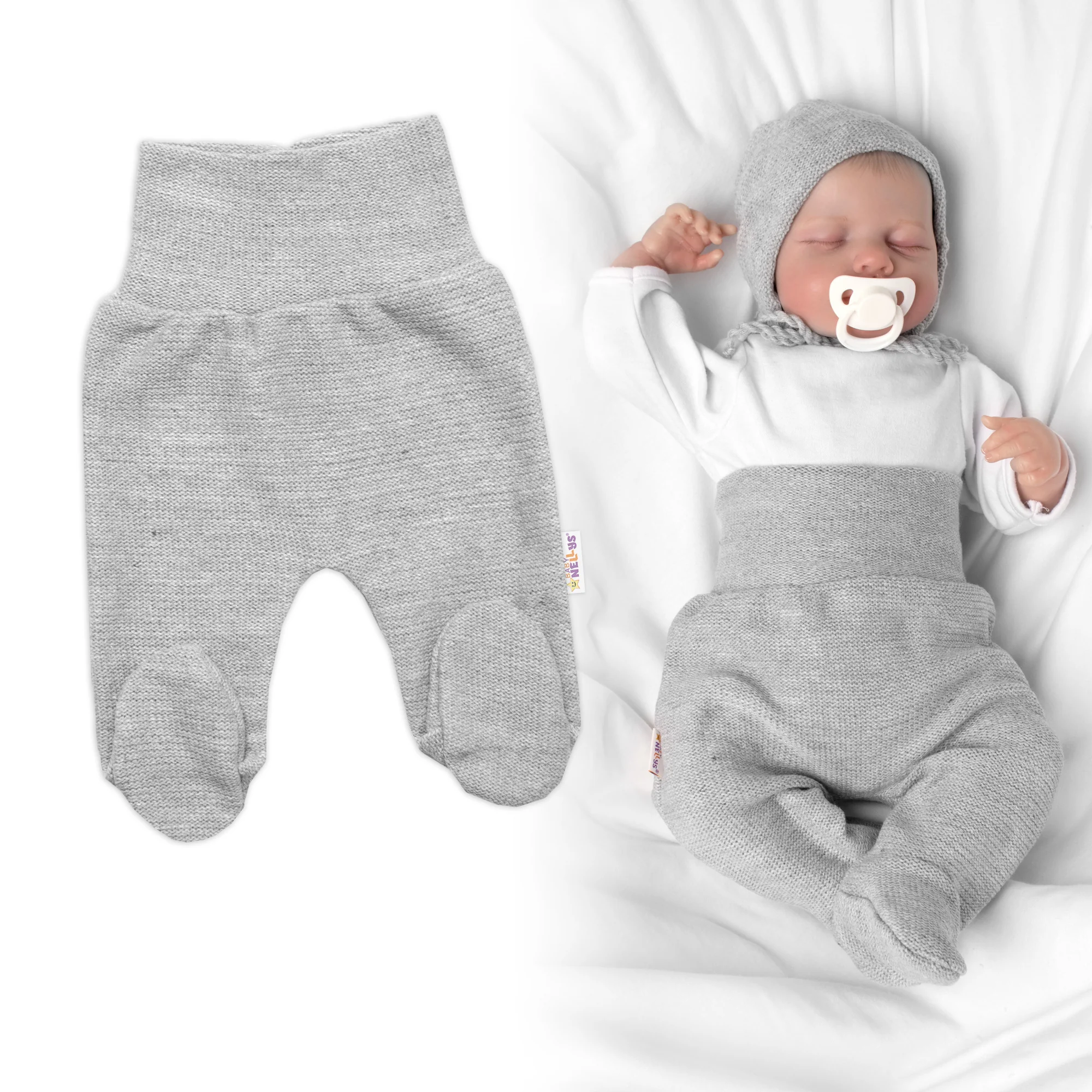 Baby Nellys Pletené kojenecké polodupačky Hand Made, šedé, vel. 56