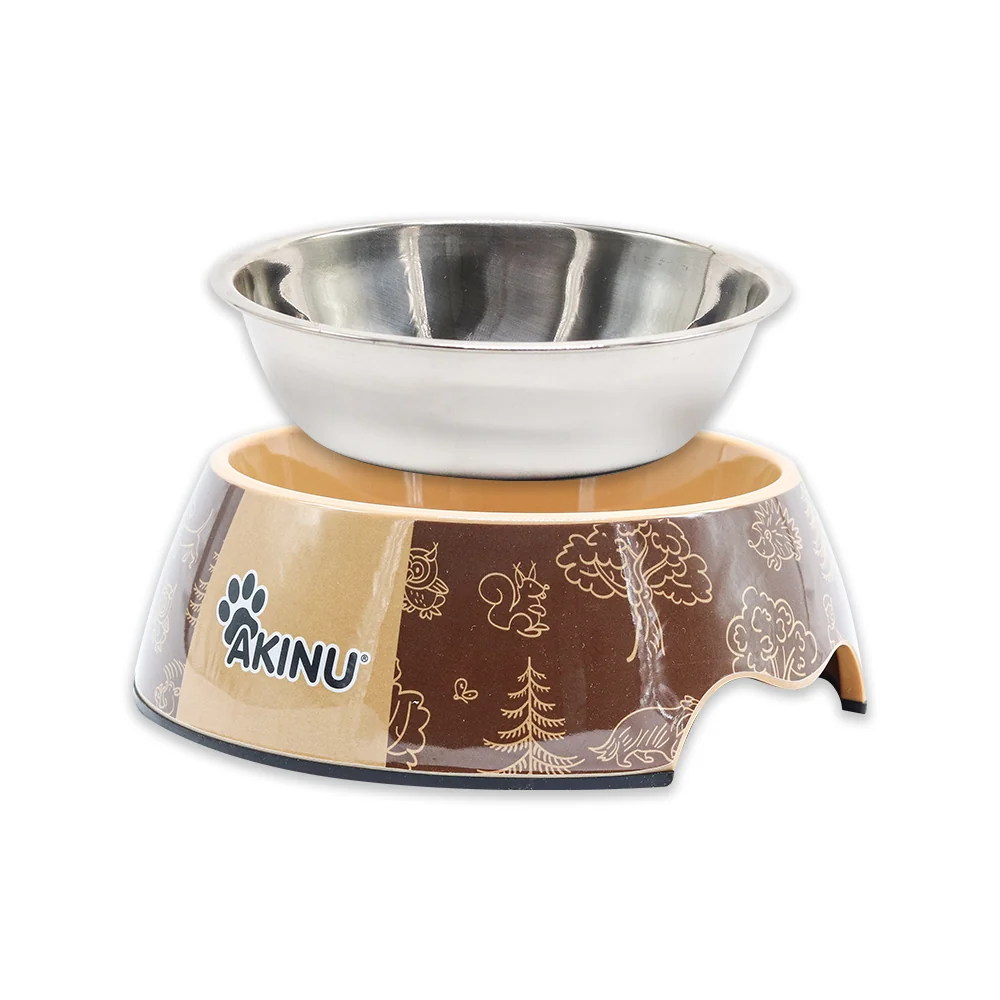 Akinu ČESKÝ LES Melaminová miska s nerez vložkou lesní zelená M 2 x 800 ml