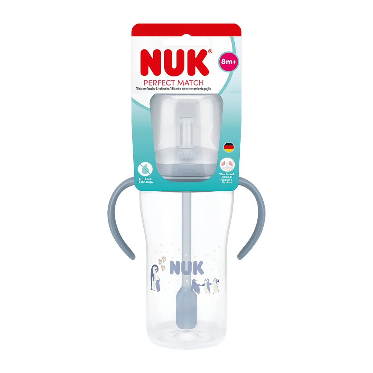 NUK Perfect Match Láhev na učení s brčkem 8m+ 260 ml 1 ks pengu
