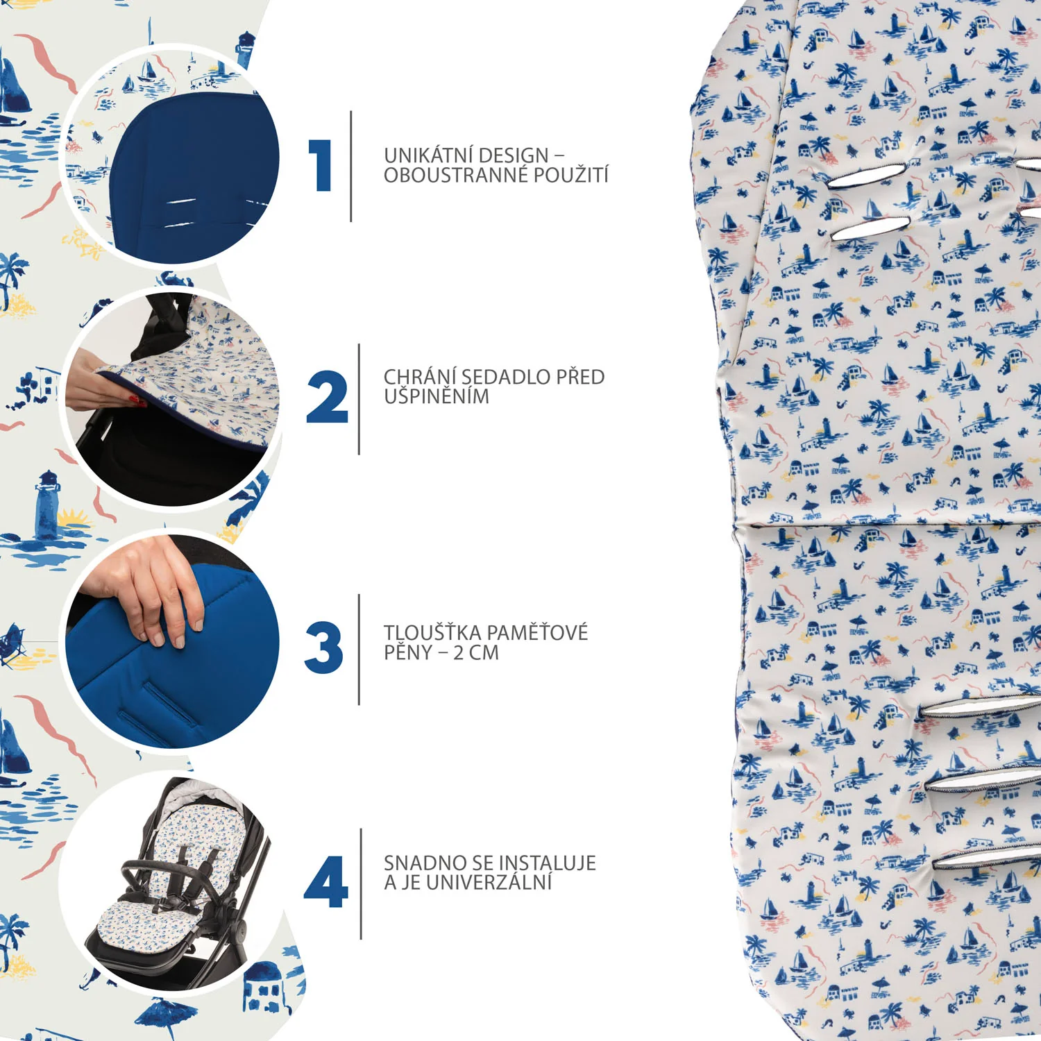 Zopa Podložka do kočárku z paměťové pěny Comfort, Sailor Blue 2