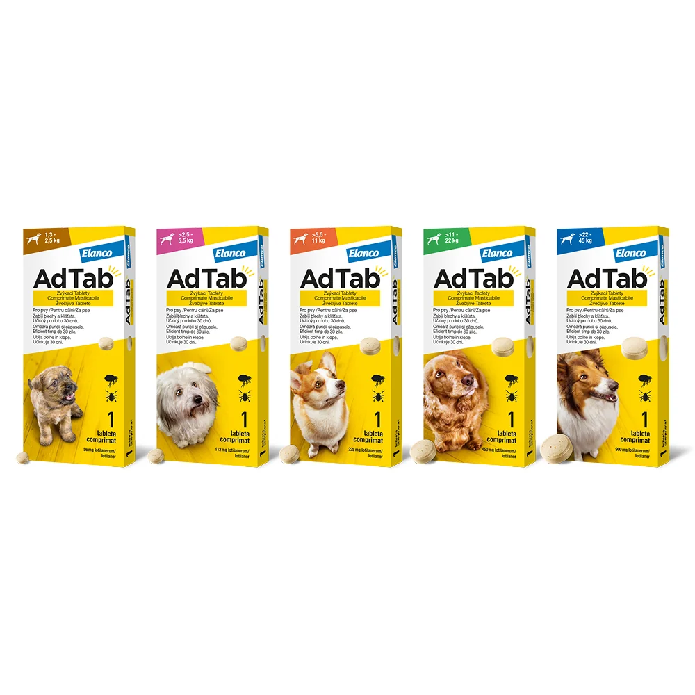 AdTab Žvýkací tablety pro psy >2,5-5,5 kg 112 mg 1 tableta