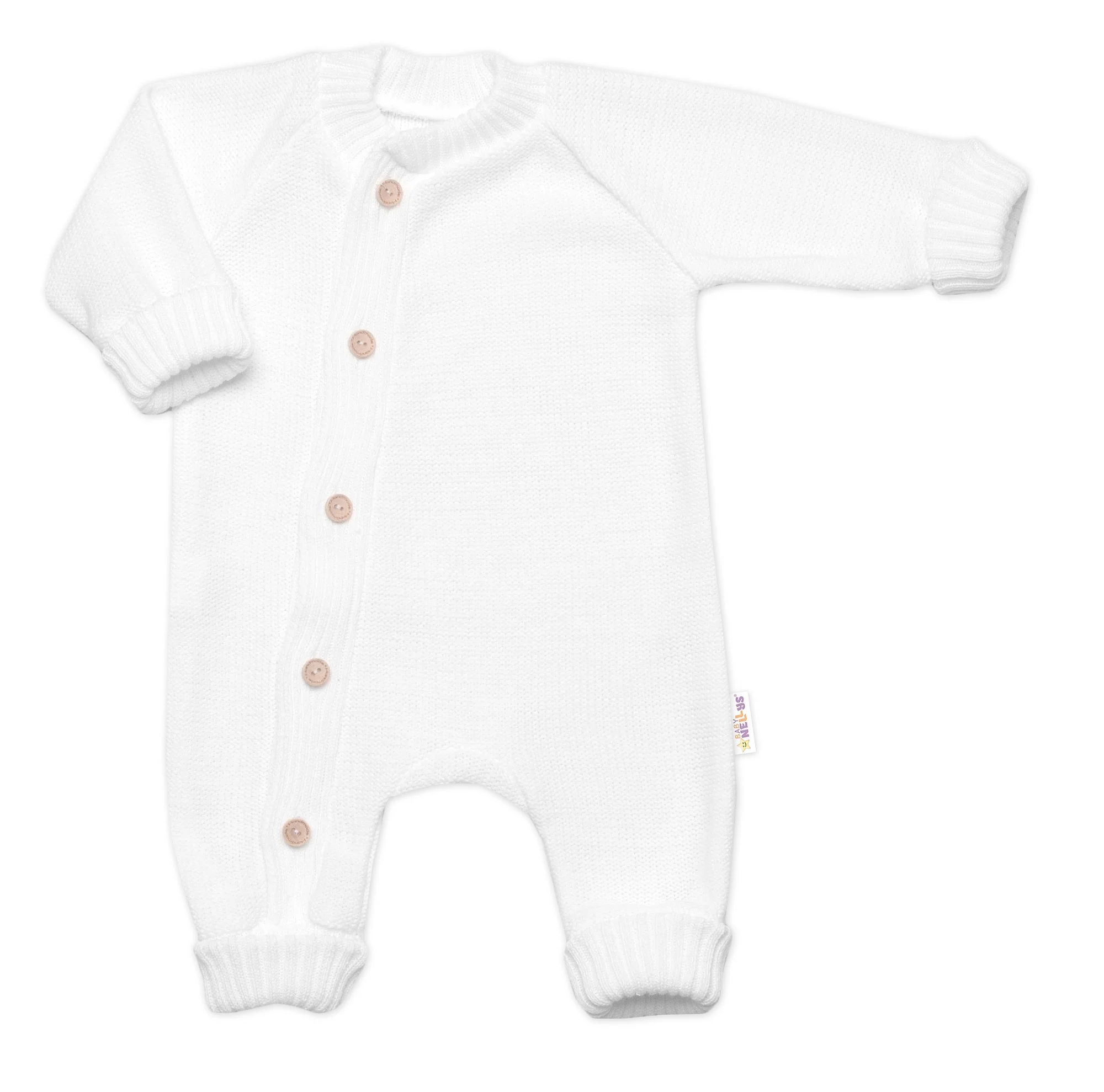 Baby Nellys Pletený overálek s knoflíčky zapínání bokem, Hand Made, bílý