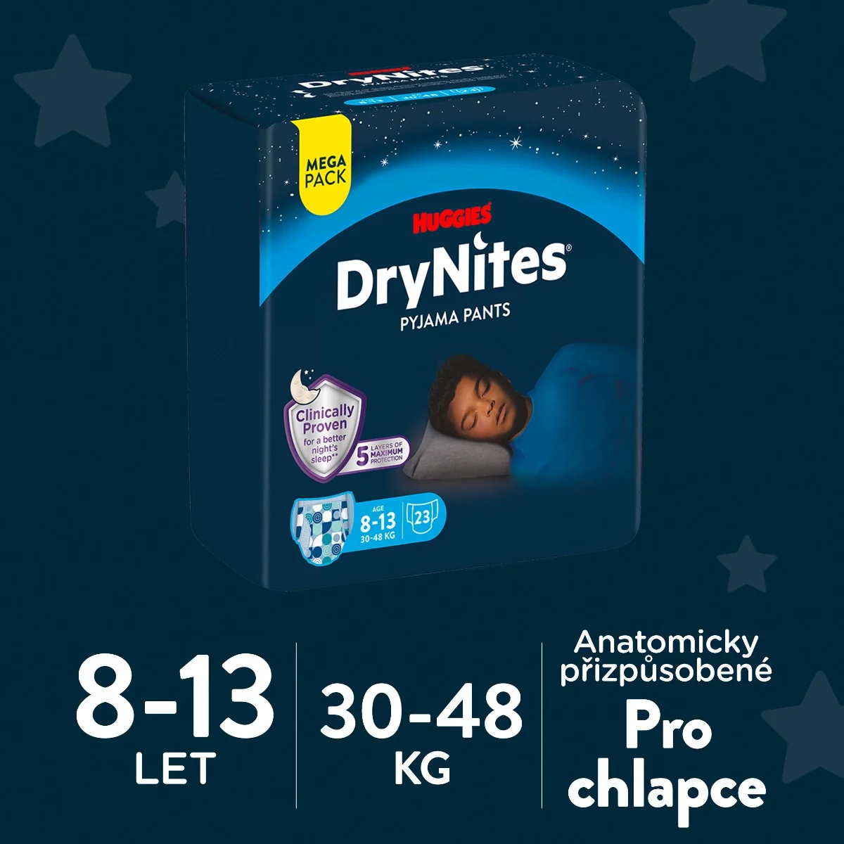HUGGIES DryNites Natahovací kalhotky pro chlapce 8–13 let 30–48 kg 23 ks